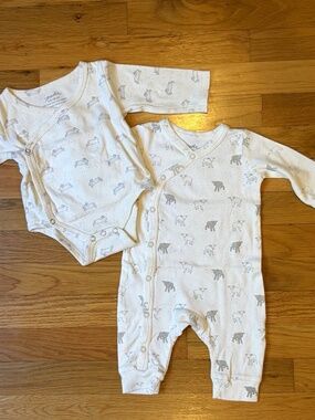 Pehr Baby 3-6 Mo Organic Cotton Long Sleeve Animal Print Bodysuit Set of T